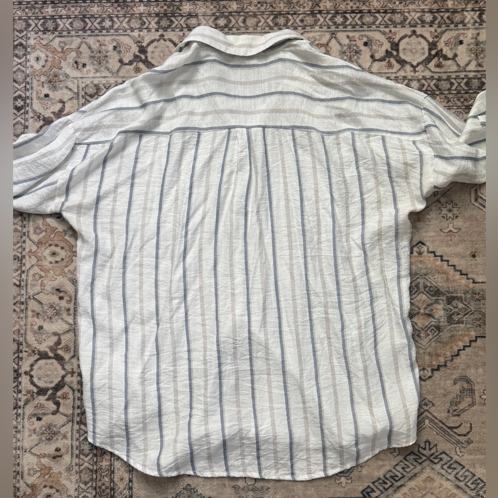 Love Notes Neutral Striped Button-Down Shirt - Lo… - image 3